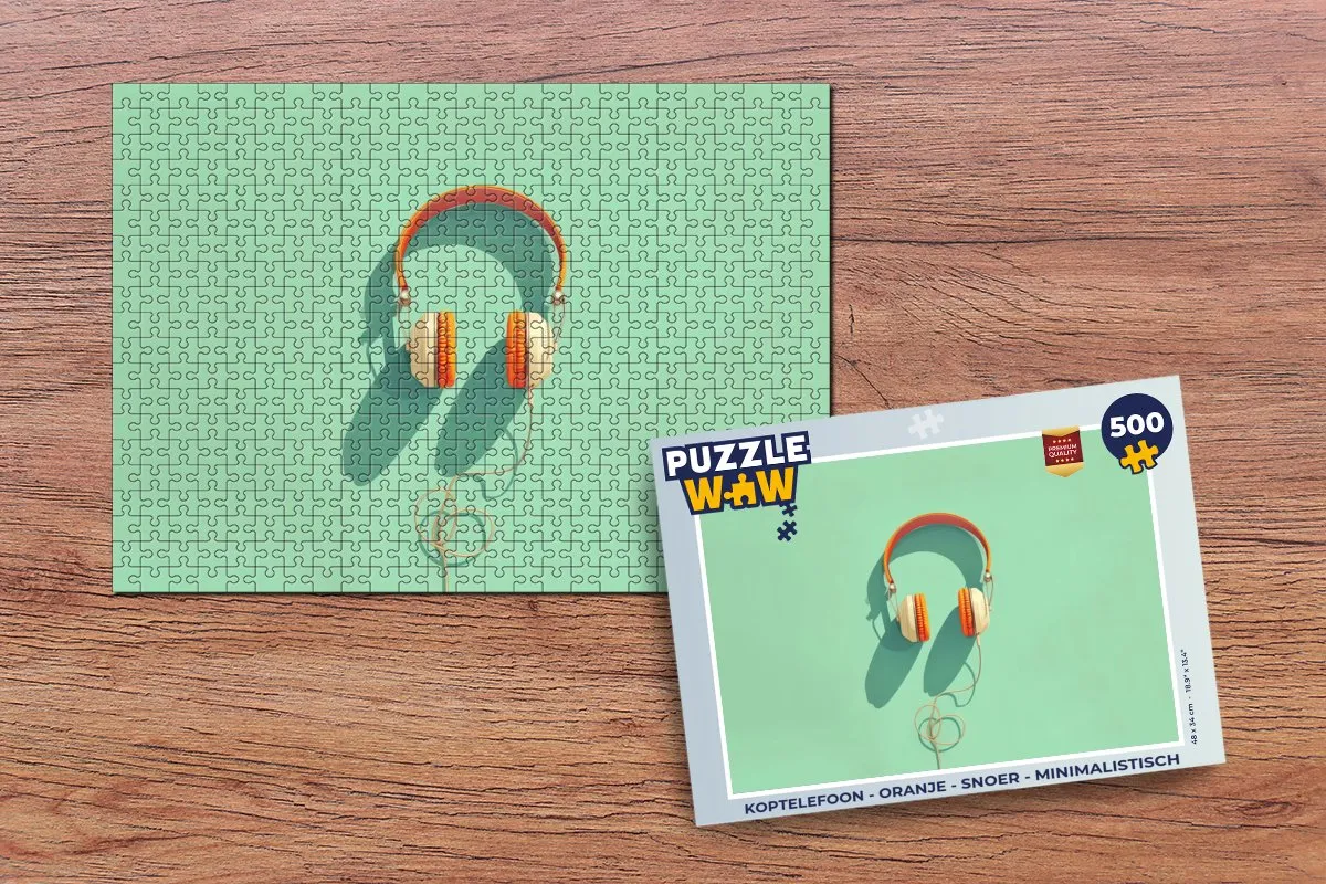 PuzzleWow Koptelefoon Oranje - 500 Puzzelstukken