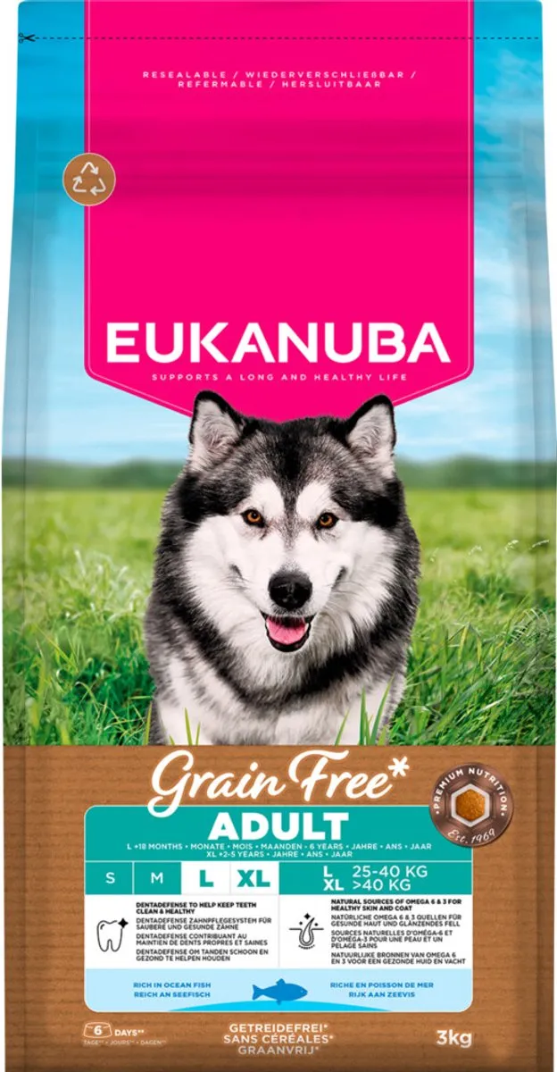 Eukanuba Hondenvoer Droog Grain Free Adult Large Oceaanvis 3kg