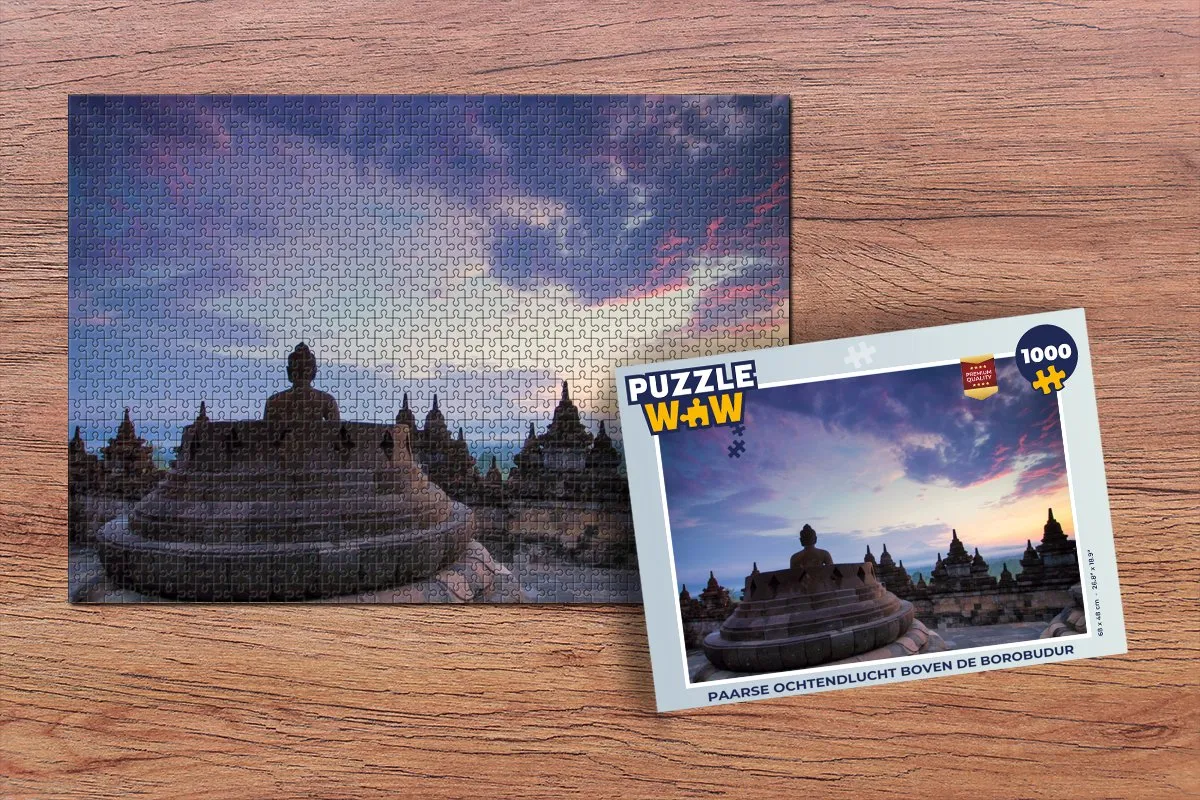 PuzzleWow Legpuzzel Paarse ochtendlucht Borobudur 1000 Stuks - Multicolor