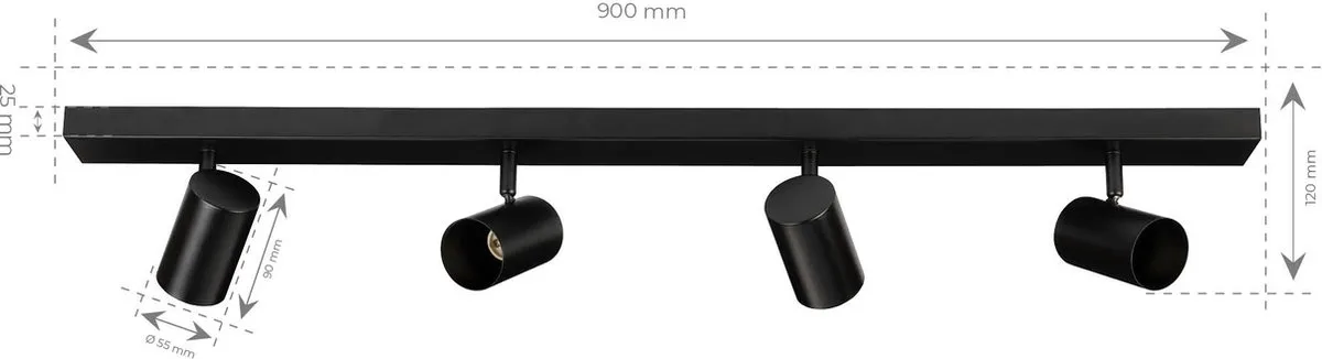 Ledvion LED Plafondspot Dimbaar GU10 4-lichts - Zwart - afbeelding 6 van 6