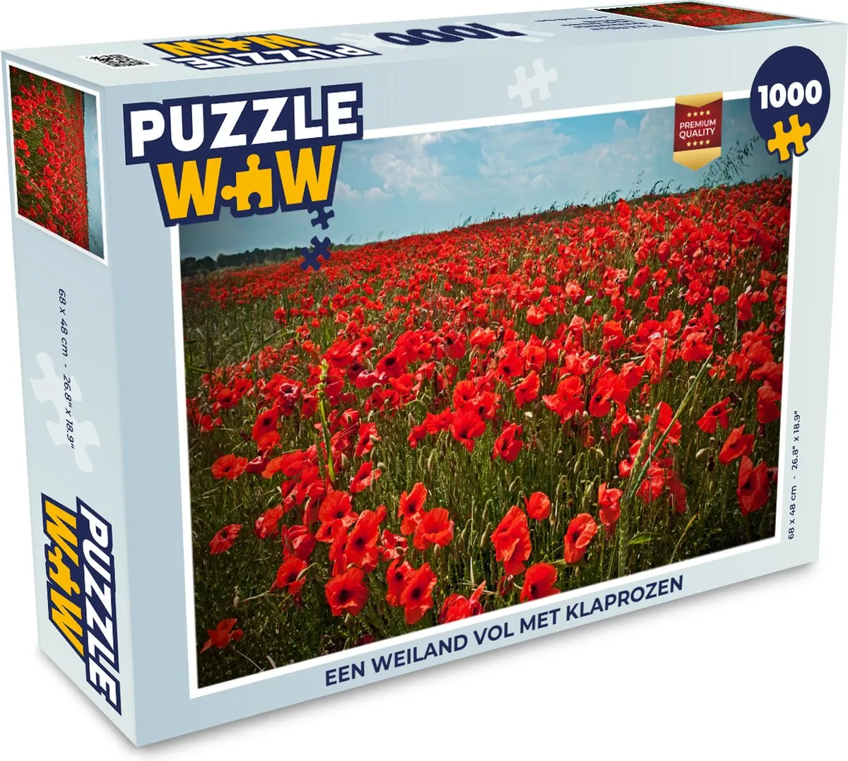 PuzzleWow Legpuzzel Een weiland vol met klaprozen 1000 Stuks