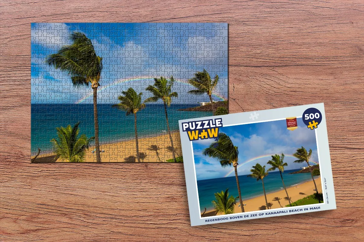 PuzzleWow Regenboog boven de zee op Kanaapali Beach Legpuzzel 500 Stuks - Multicolor