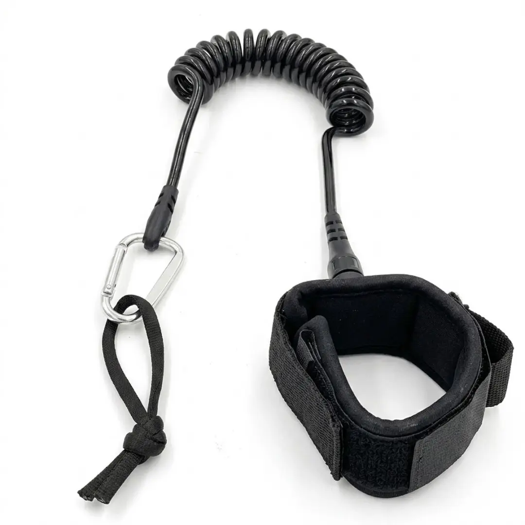 Zwarte SUP board polsband touw unisex spiraal leash met verstelbare enkelband 36