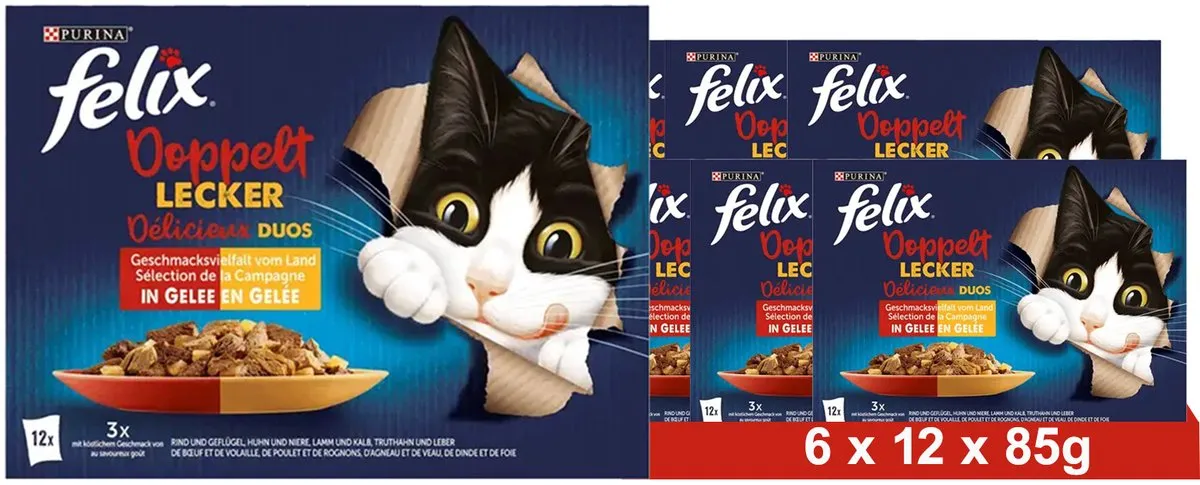 Felix Dubbel Lekker Vleesmix Nat Kattenvoer 72 Stuks