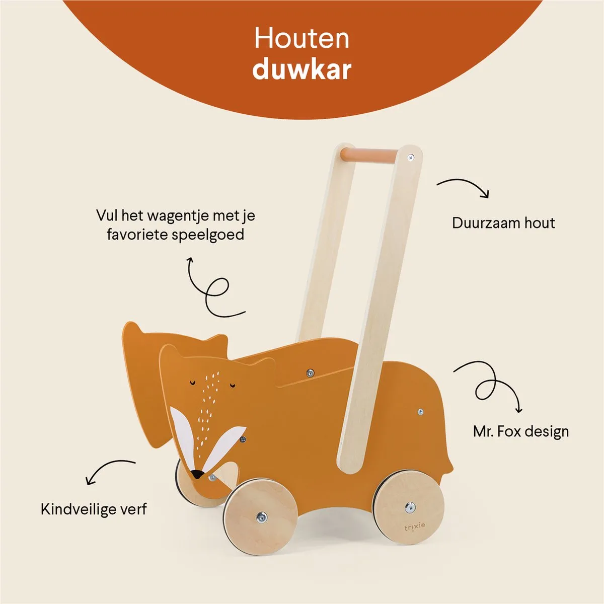 Trixie Houten Loopwagen Mr. Fox - Oranje