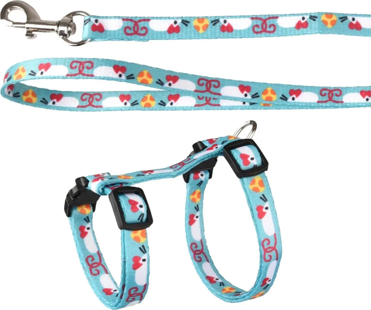 Flamingo Kittenharnas Arwen - Blauw Print 15-25cm
