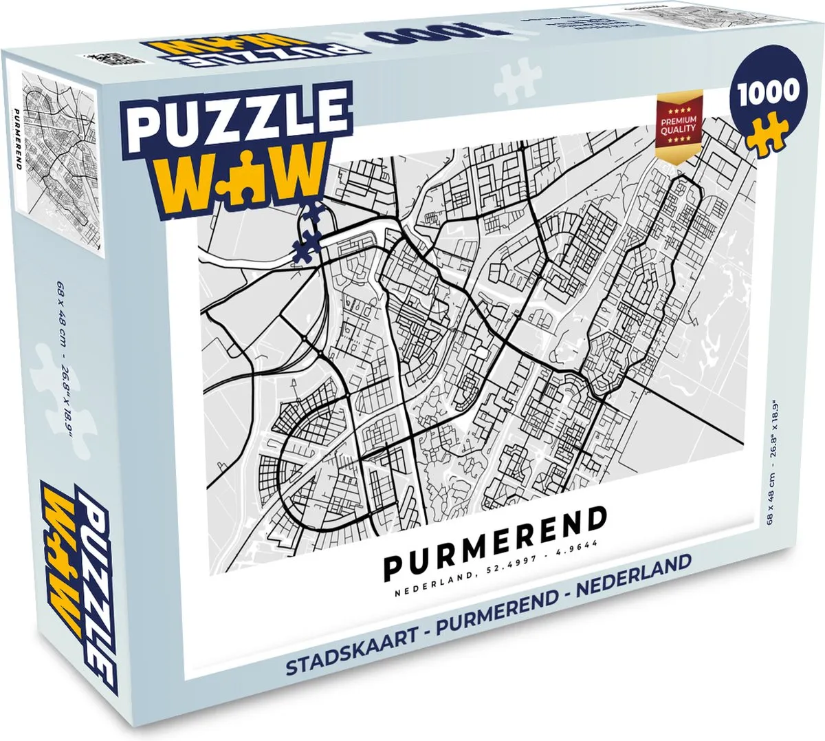 PuzzleWow Stadskaart Purmerend Nederland Legpuzzel 1000 Stuks - Multicolor