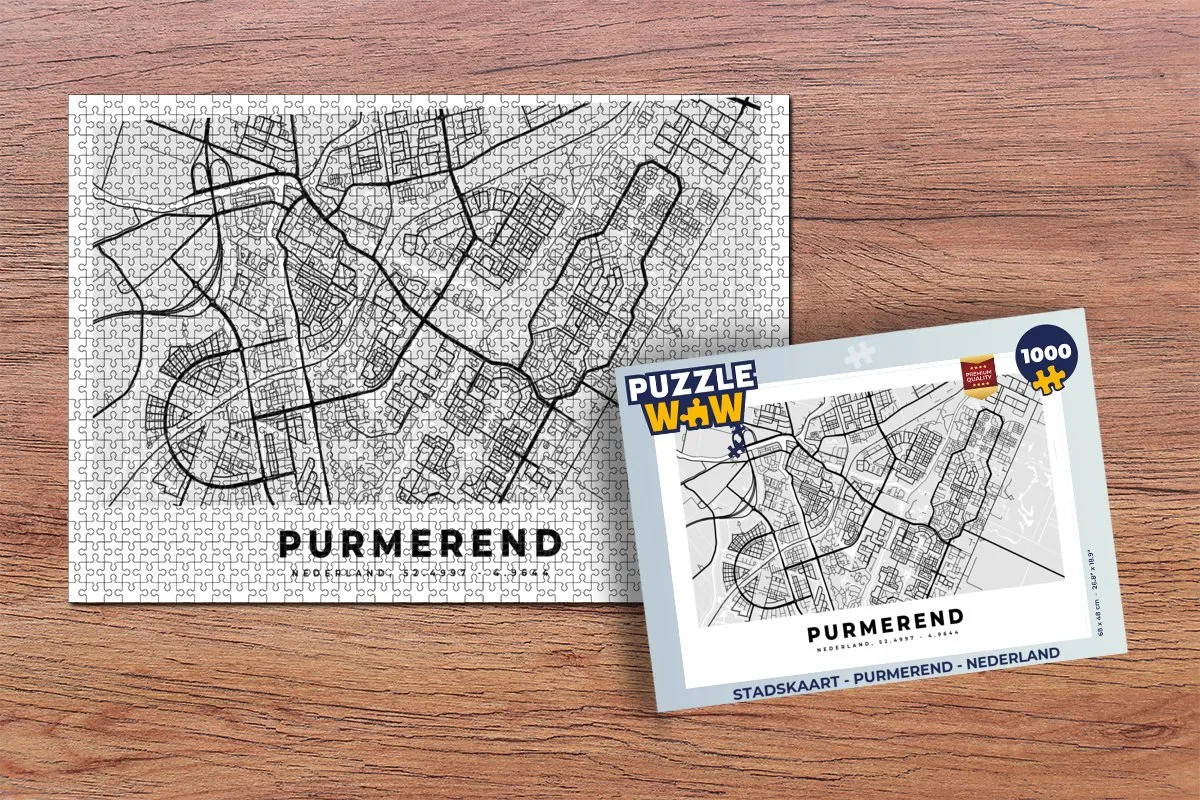PuzzleWow Stadskaart Purmerend Nederland Legpuzzel 1000 Stuks - Multicolor