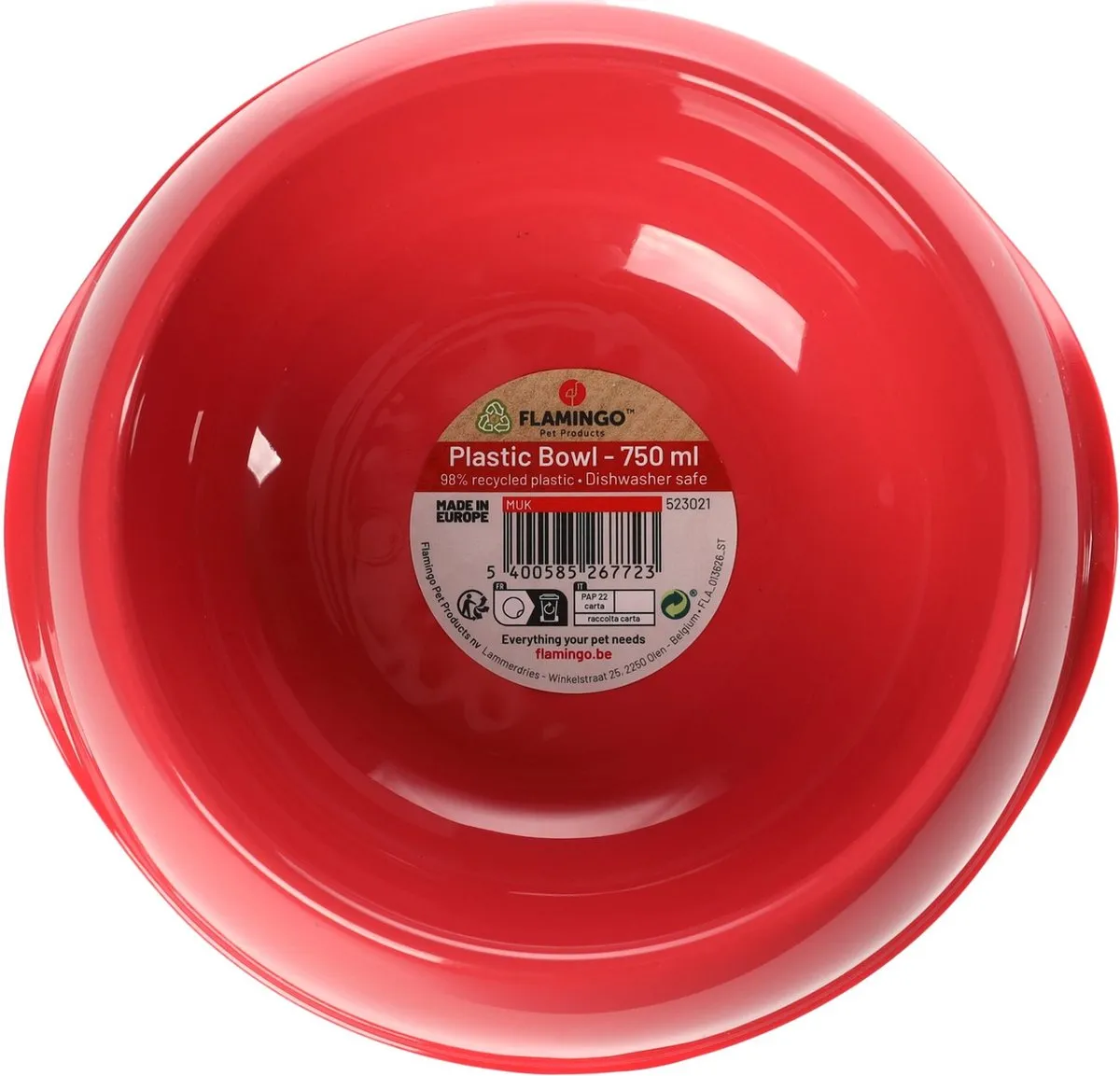 Flamingo Muk Eet- en Drinkpot Honden - Rood 750ml