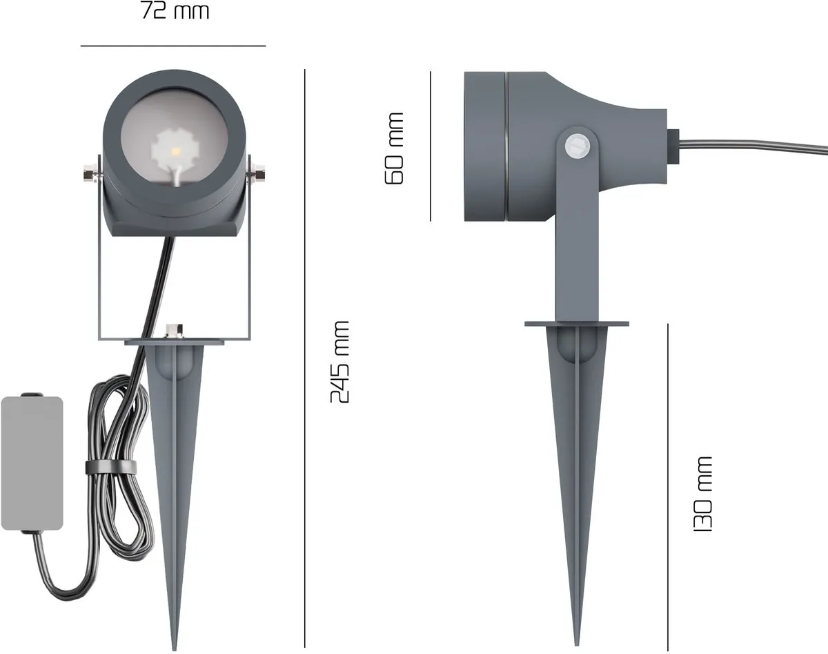 LEDVION 9x Tuinspots Antraciet IP44 - 1W 3000K - afbeelding 6 van 6