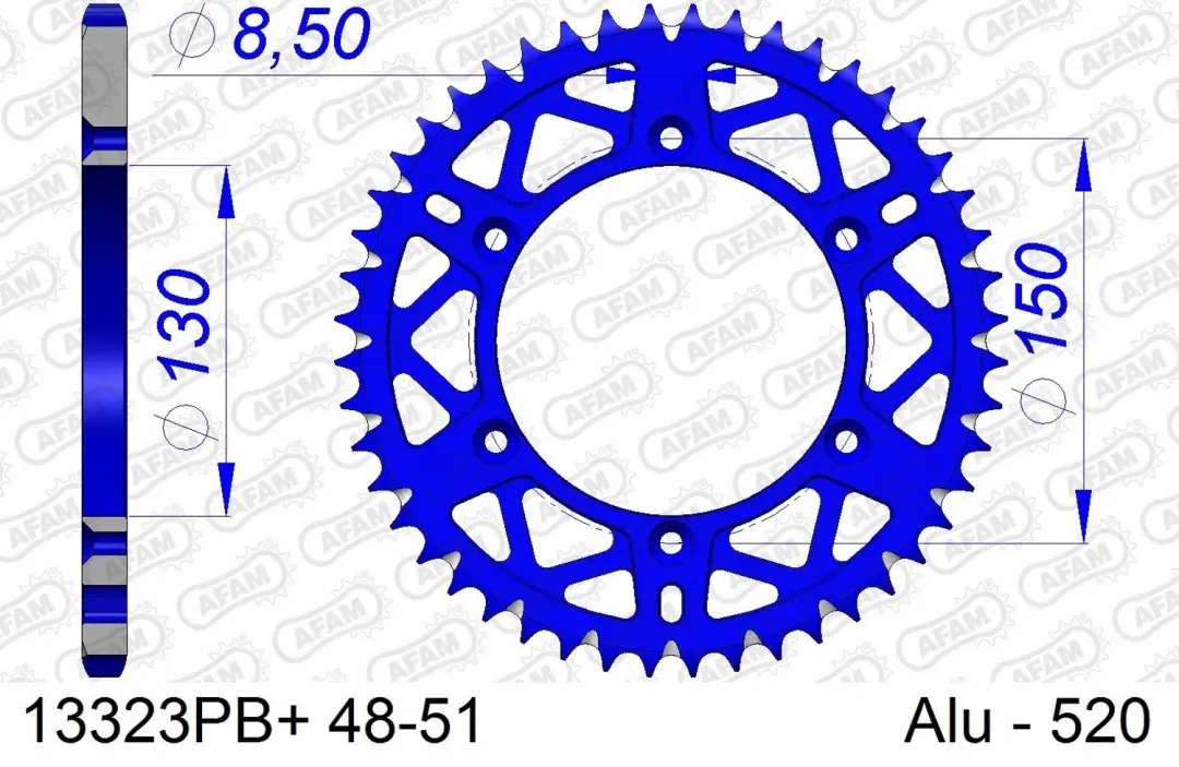 AFAM Achtertandwiel 520 49 Tands Yamaha TTR/WR/YZ Blauw