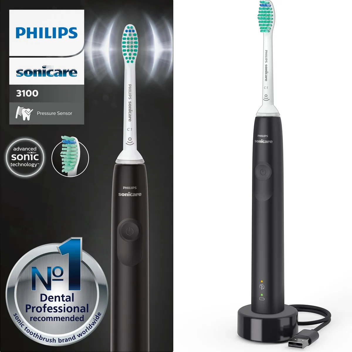 Philips Sonicare Series 3100 HX3671/14 Elektrische Tandenborstel - Zwart