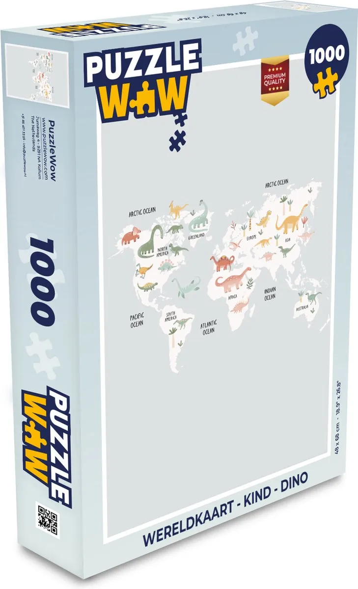 PuzzleWow Dino Wereldkaart Legpuzzel 1000 Stuks
