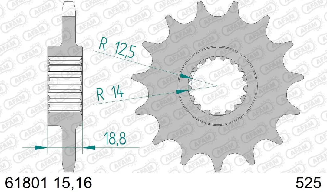 AFAM Voorste Tandwiel 525 #16 Tanden 61801-16