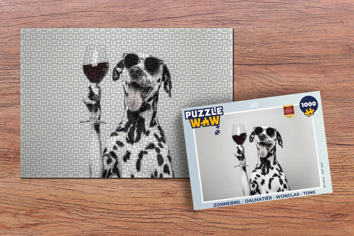 PuzzleWow Dalmatiër Legpuzzel 1000 Stuks - Wijnglas/Tong
