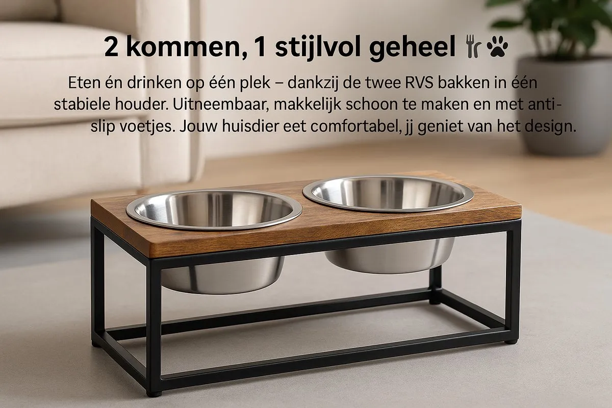 Flamingo Tommy Hondenbak Voerset 2x2700ml - XXL - Zwart