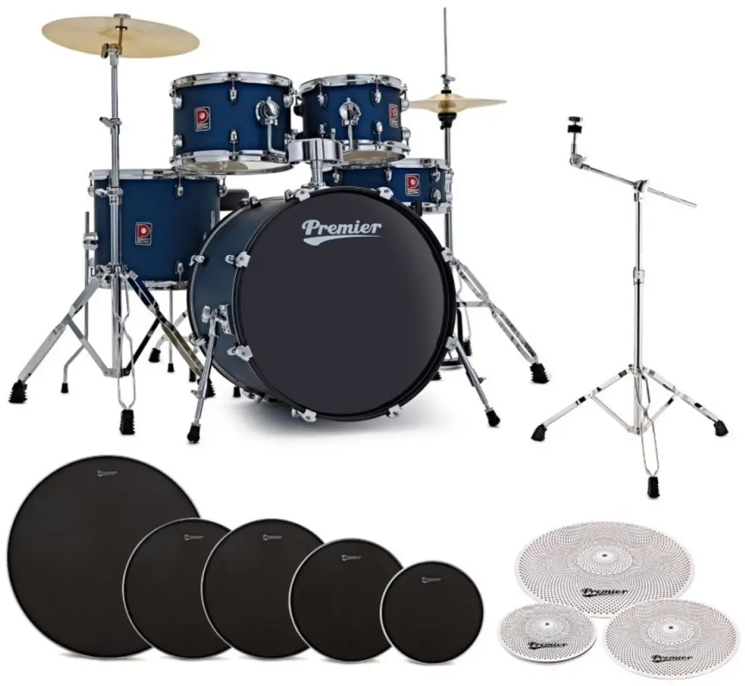 Premier Revolution 20” 5pc Low Volume Drum Kit Bundle, Blue Stardust