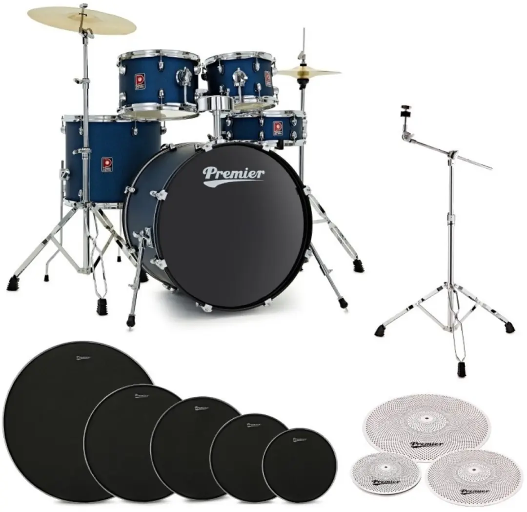 Premier Revolution 22” 5pc Low Volume Drum Kit Bundle, Blue Stardust