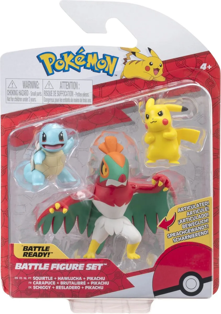 Pokémon Battle Figure 3-Pack - Squirtle/Hawlucha/Pikachu Multicolor