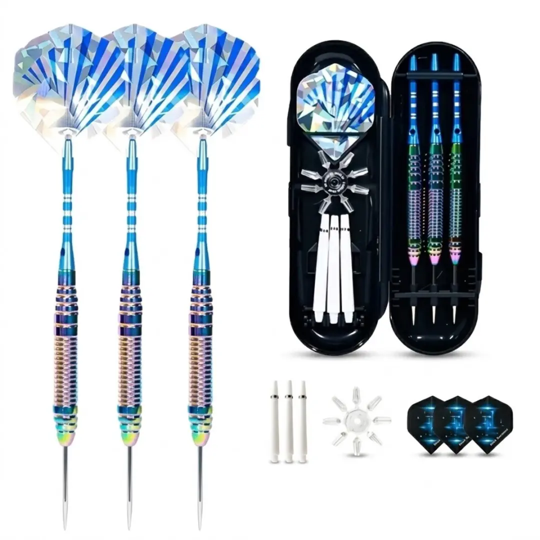 Blauw zilverkleurige dartpijlen 23 gram