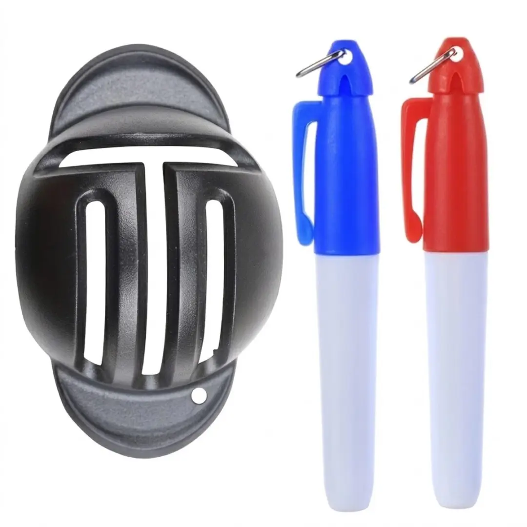 Zwarte golf bal marker set met golf lijn markeer sjabloon 2 waterdichte markeer