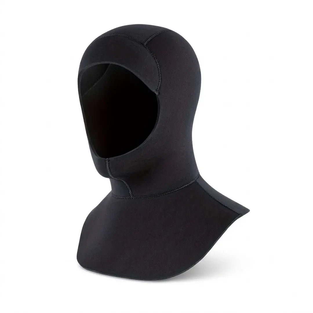 Zwarte duikcap 5 mm neopreen unisex duikmuts met verlengde schouderflap warme oo