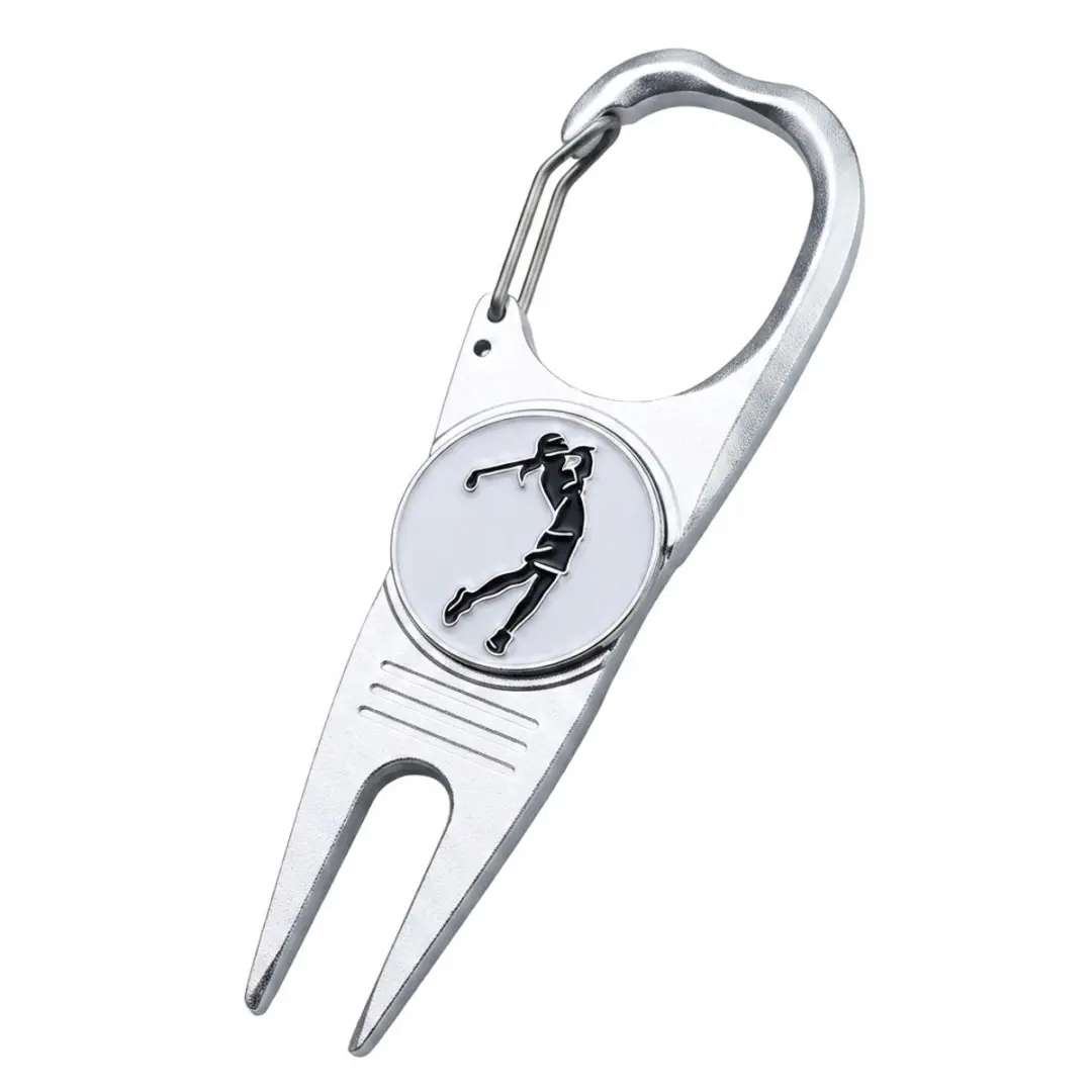 Zilverkleurige aluminium golf marker met green herstel gereedschap magnetische b