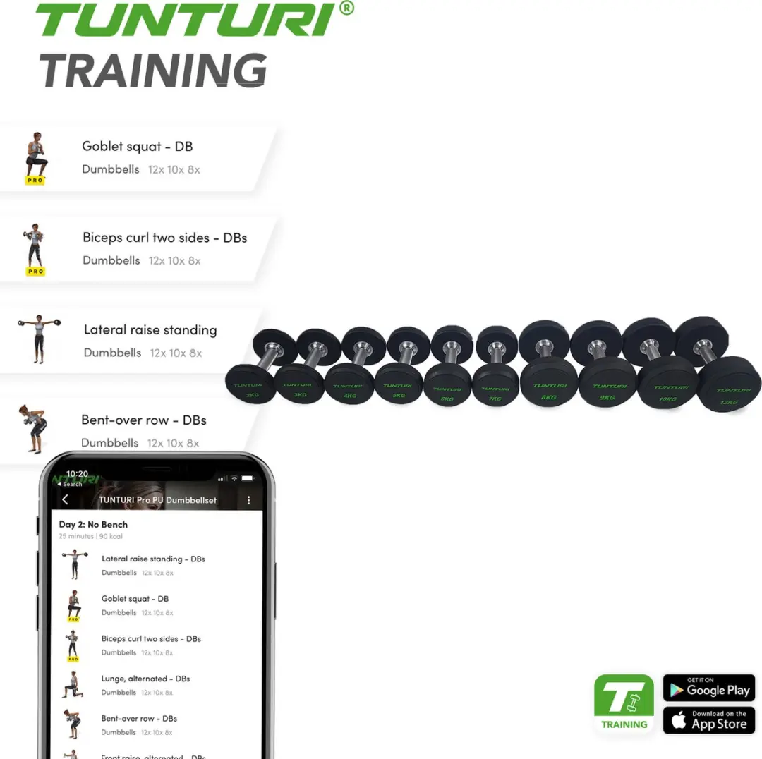 Tunturi Pro PU Dumbbell Set 2-12 kg - 1 Paar - afbeelding 2 van 6