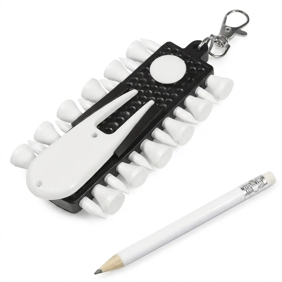 Zwarte golf tee houder set met witte golf tees