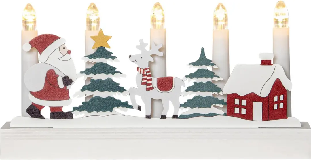 Star Trading LED kandelaar 'Billy', houten motieven Kerstmis, 5-vlam, batterij