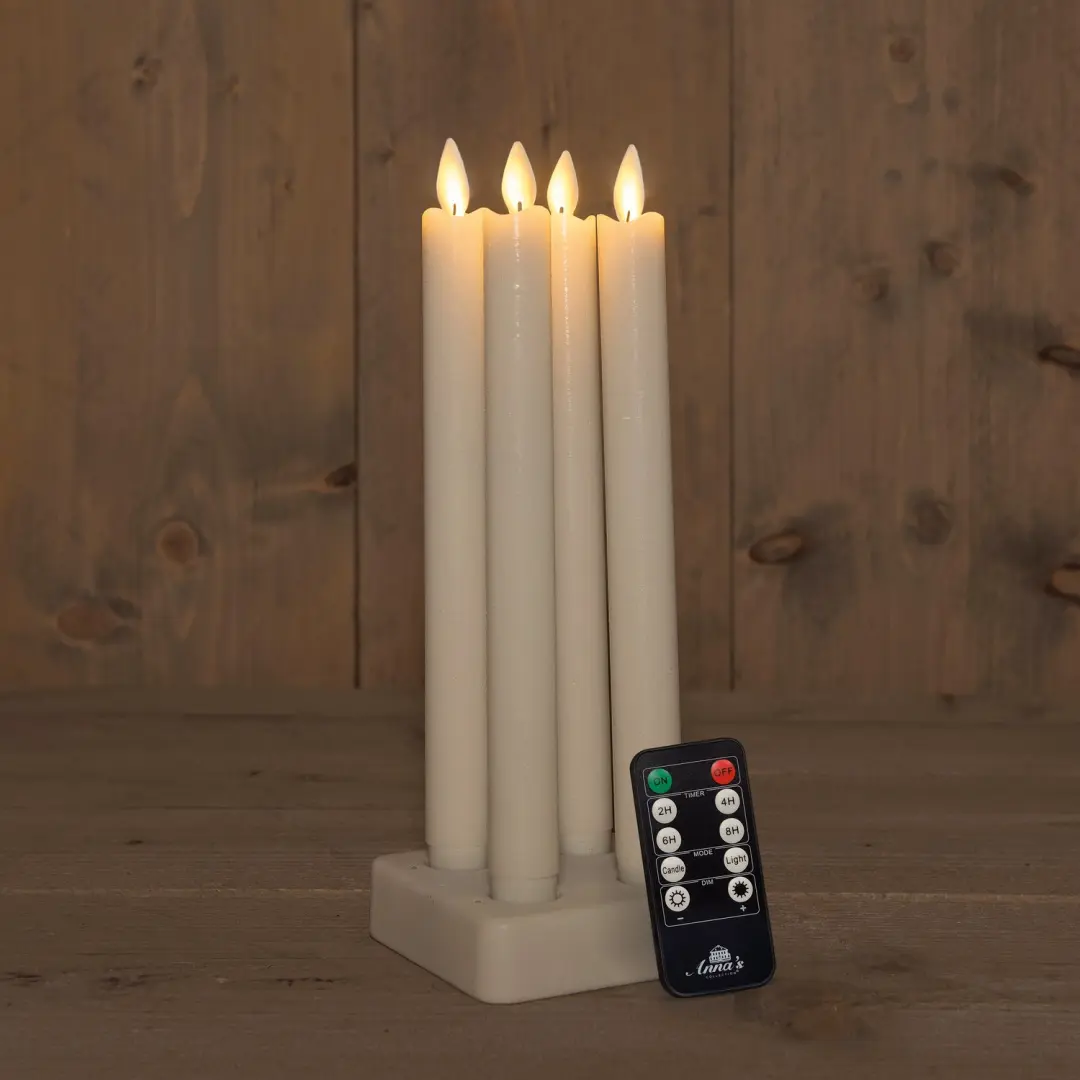 Anna's Collection Oplaadbare LED dinerkaarsen 4x Ivoor 23,5 cm - afbeelding 3 van 3