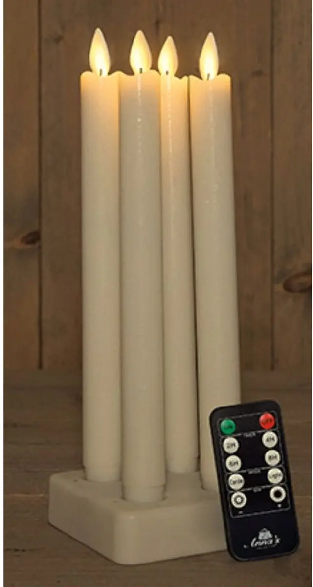 Anna's Collection Oplaadbare LED dinerkaarsen 4x Ivoor 23,5 cm - afbeelding 2 van 3