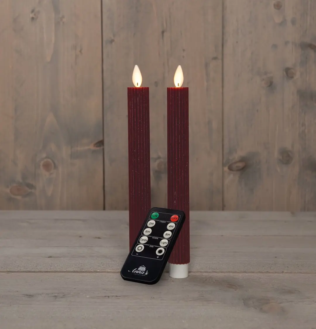 Anna's Collection Dinerkaars Ribbel Wax LED Bewegende Vlam - 2 Stuks Wit - afbeelding 3 van 6
