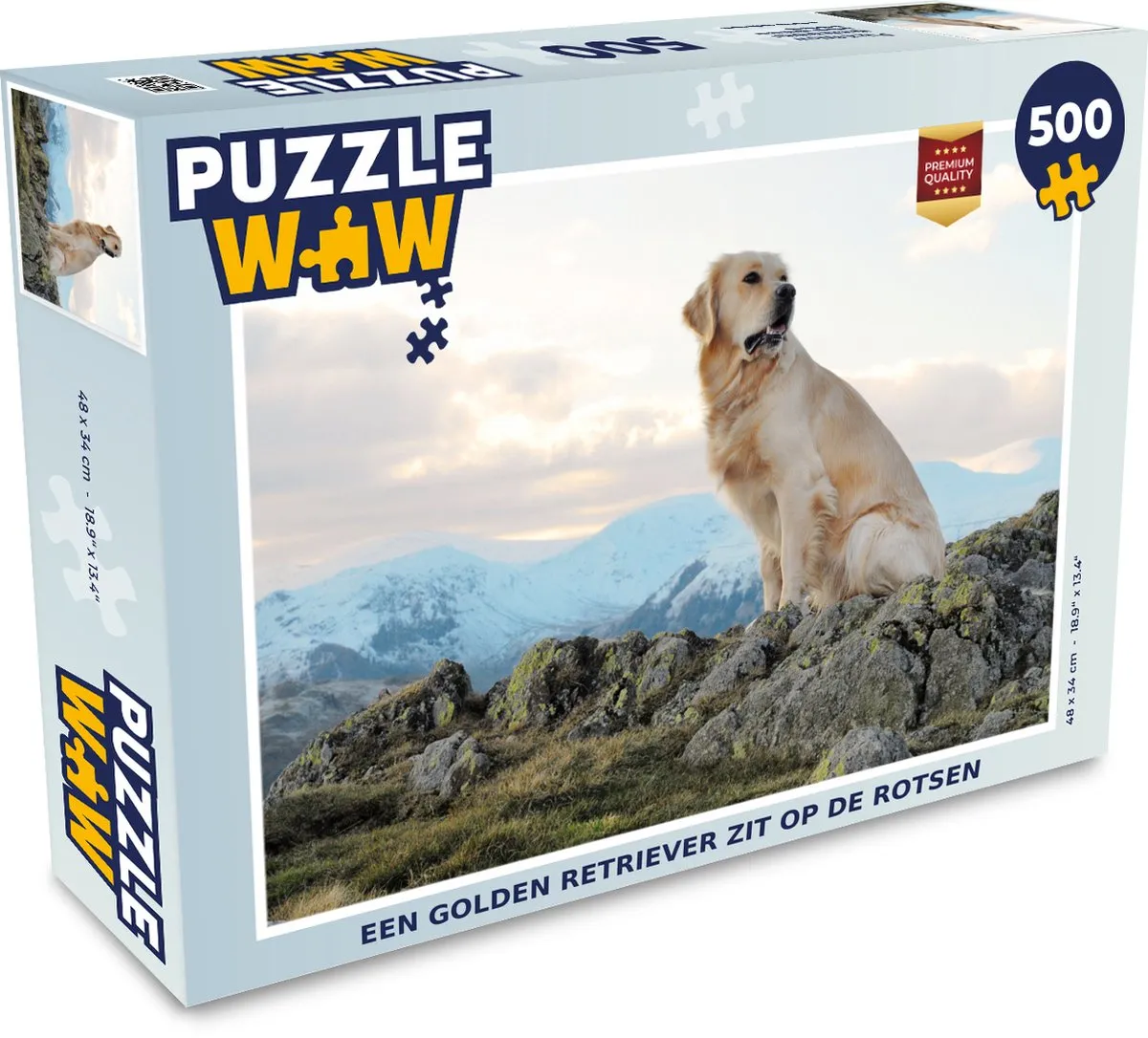 PuzzleWow Legpuzzel Een golden retriever op rotsen 500 Stuks - Multicolor