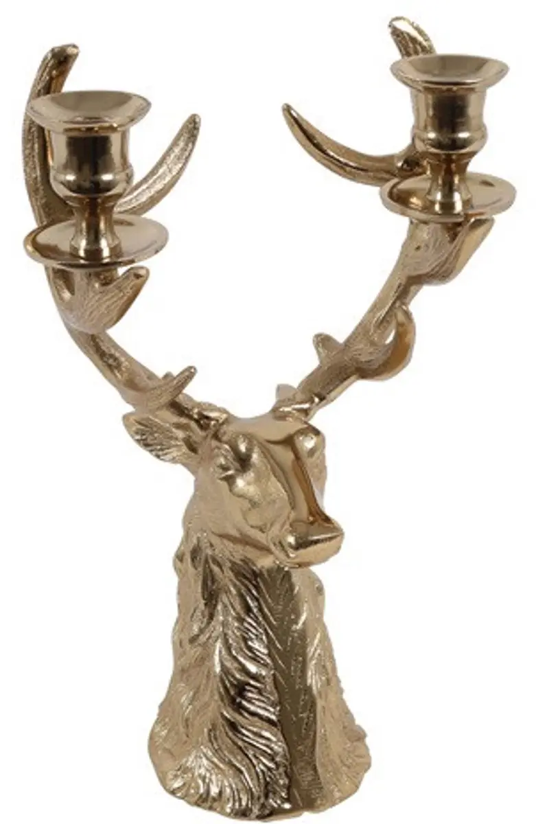 Countryfield Kandelaar Hert Zev - 2 Kaarsen - 14x18x34cm Goud - afbeelding 5 van 5