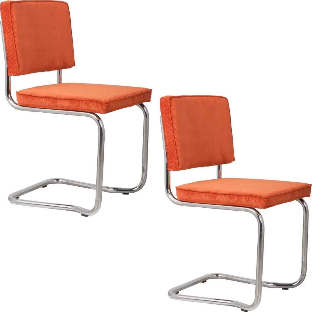 Zuiver Ridge Kink Rib Eetkamerstoelen Oranje