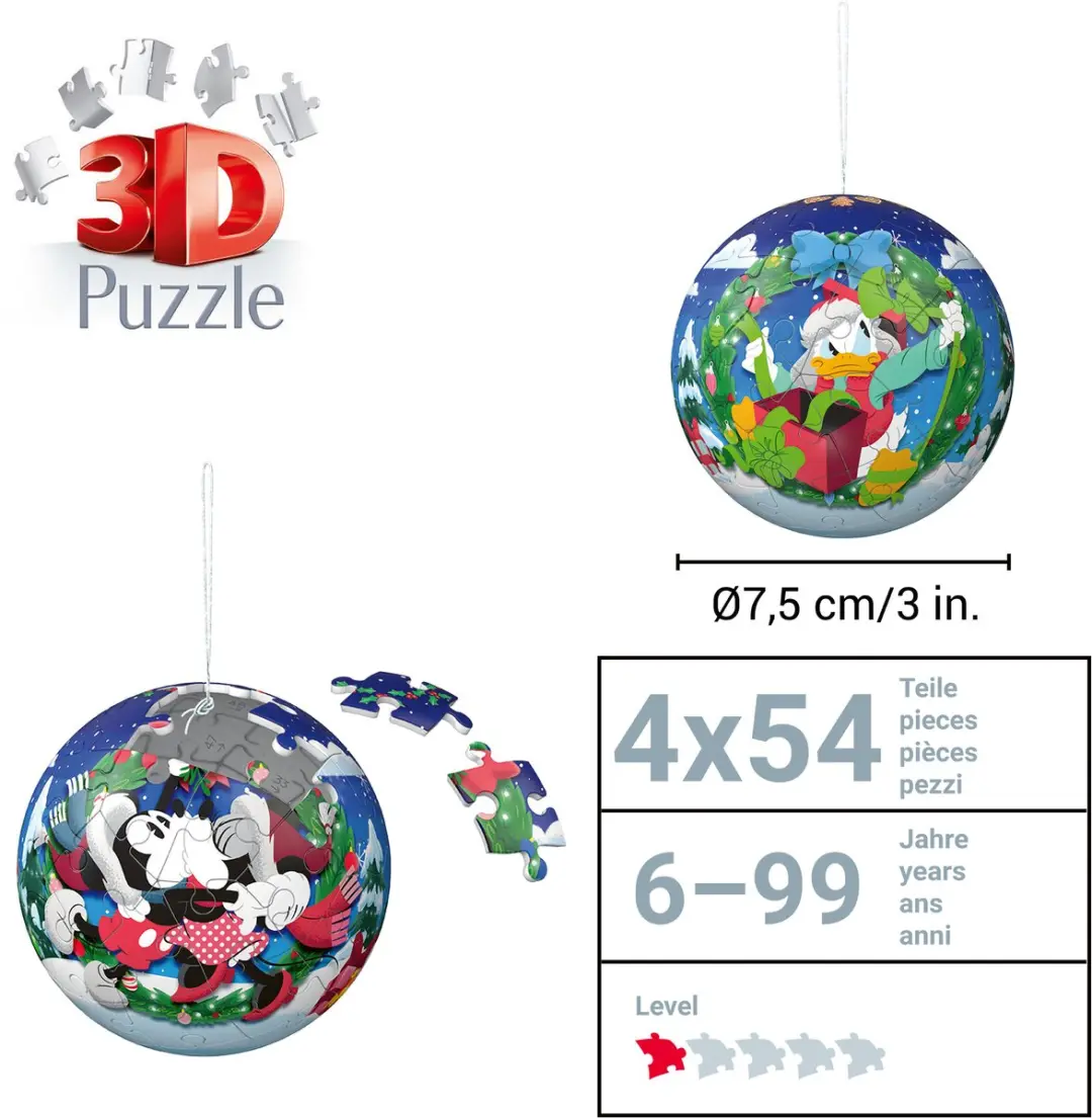 Ravensburger Disney Kerstballen 3D Puzzelset - 4x54 Stuks - afbeelding 4 van 6