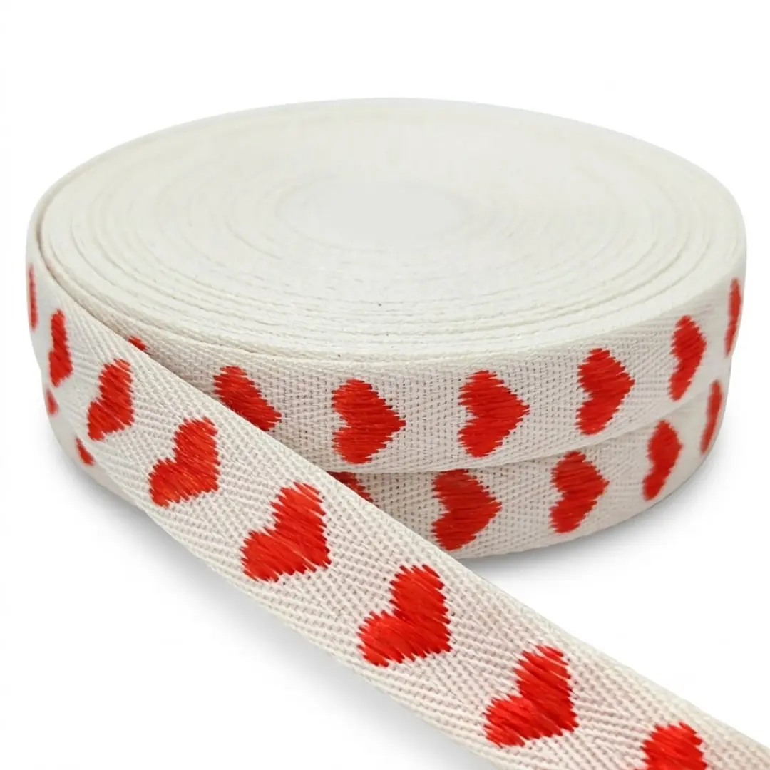 Rood geborduurd lint 16 mm hartjes lint decoratie lint cadeau lint boeket lint geribd lint voor cadeauverpakking bloemen knutselen DIY handwerk 5 yard
