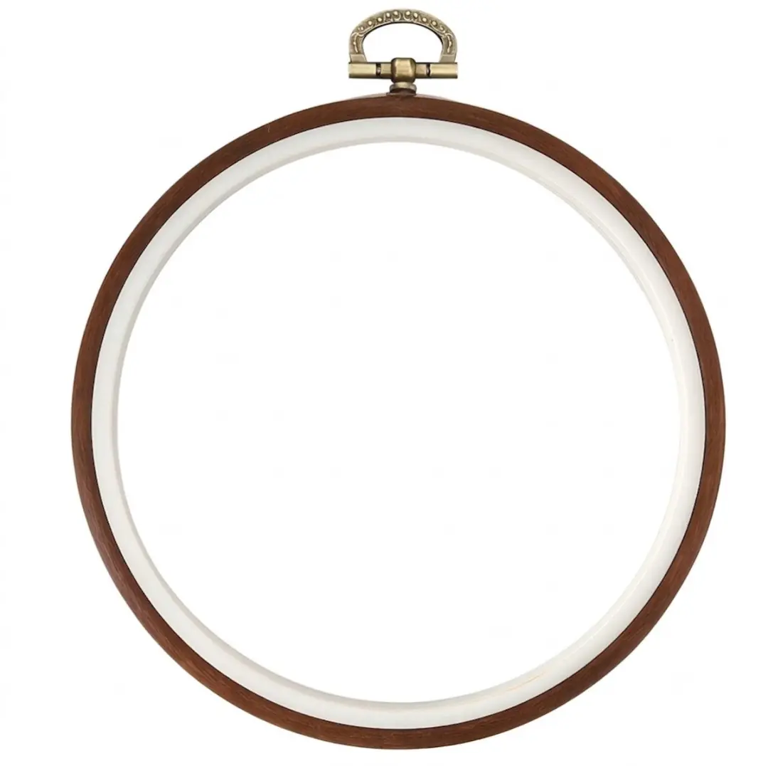 Donkerbruin houten borduurring rond 14,7 cm borduur frame in houtlook voor bordu