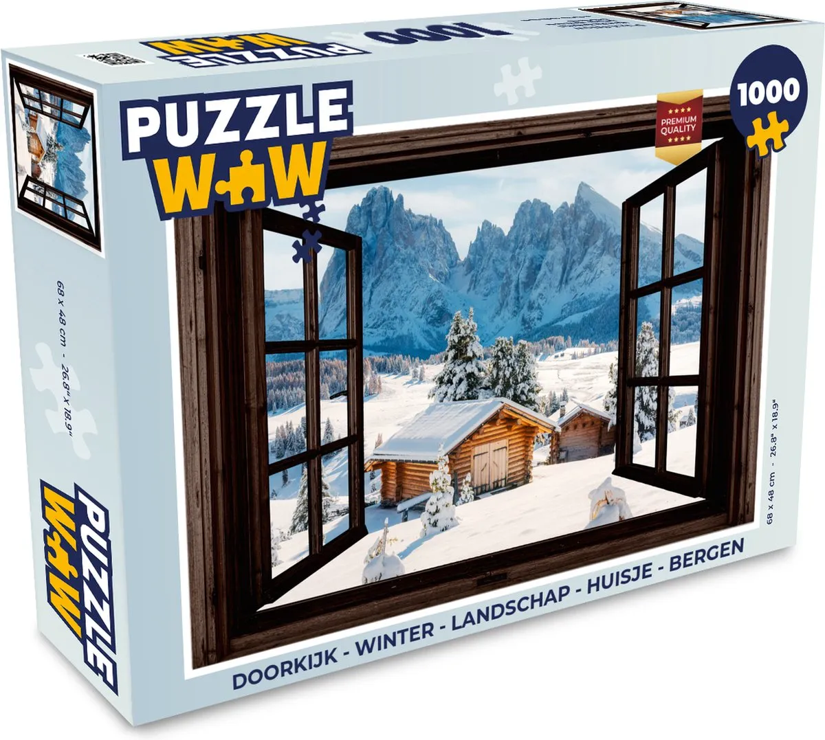 PuzzleWow Doorkijk Winter Landschap Huisje Bergen Legpuzzel 1000 Stuks