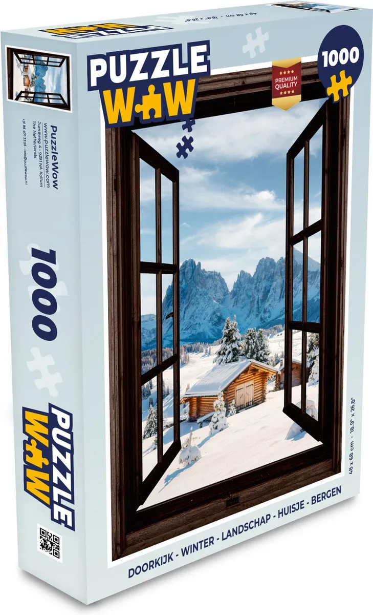 PuzzleWow Doorkijk Winter Landschap Huisje Bergen Legpuzzel 1000 Stuks