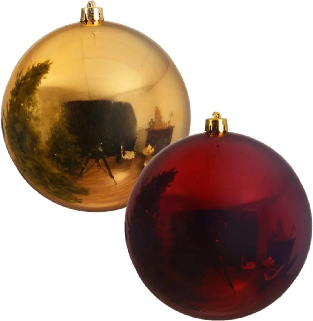 2x stuks grote kerstballen van 20 cm glans van kunststof goud en donkerrood