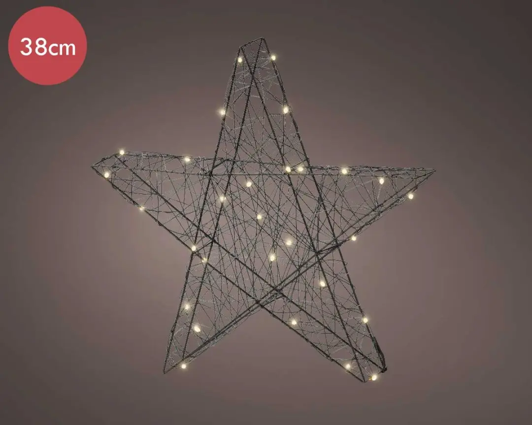 Metalen 3D kerstster zwart op batterij met 30 micro LED lampjes