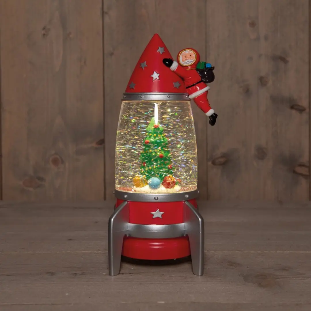 Anna's Collection LED glitterwater raket kerstman met 12 x 11 x 27,5cm, warm wit - afbeelding 2 van 2