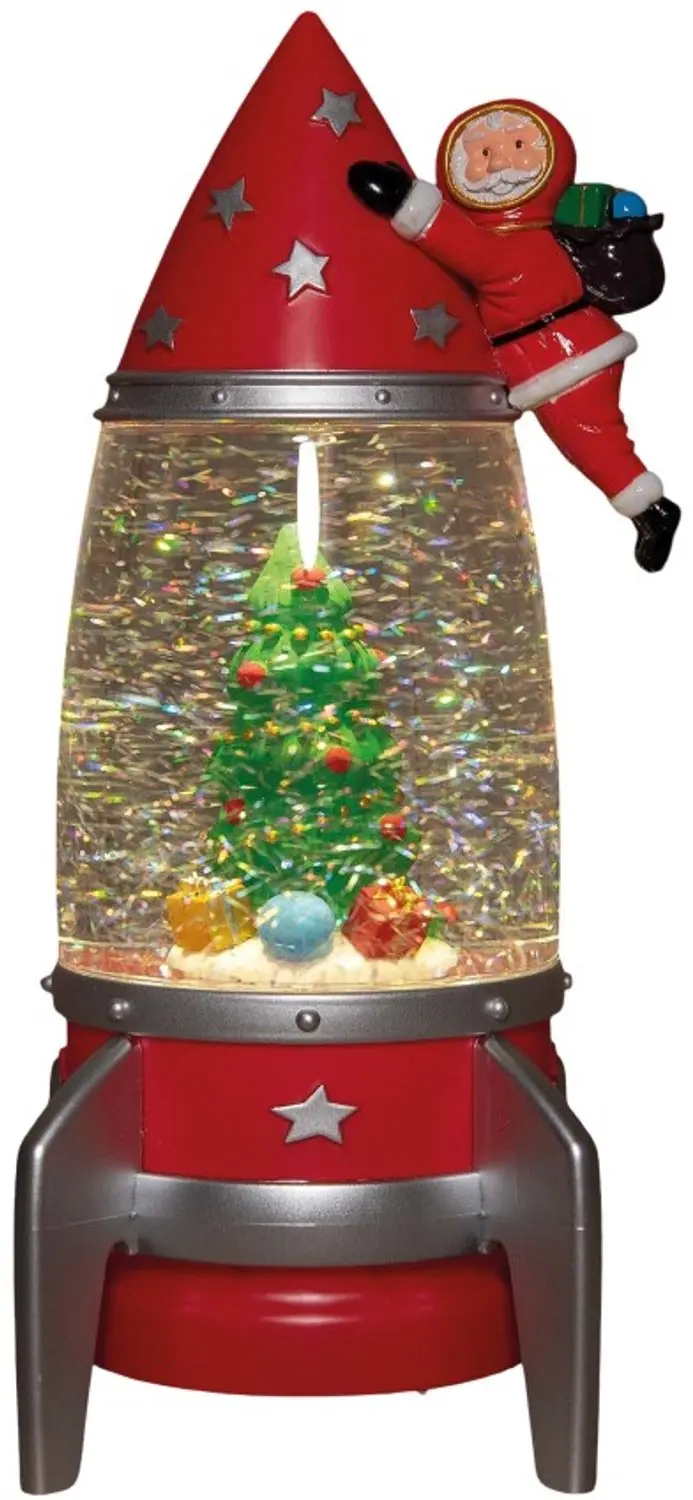 Anna's Collection LED glitterwater raket kerstman met 12 x 11 x 27,5cm, warm wit