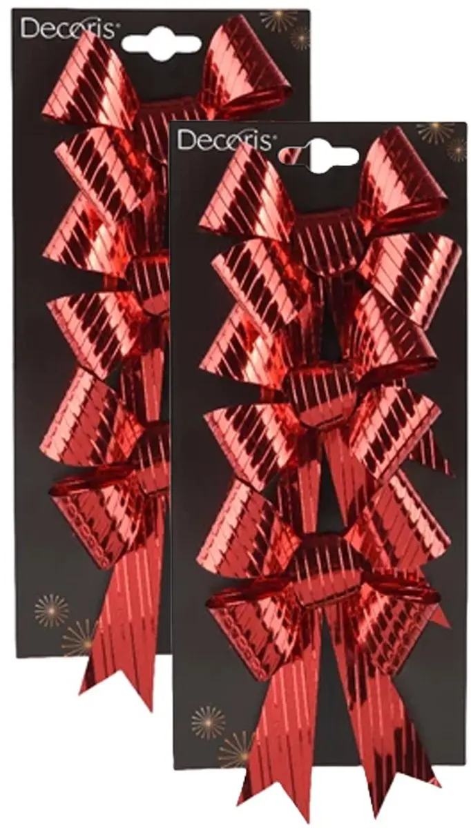 Decoris Kerst ornamenten strikken - 6x st - rood - 14 x 10 cm - kerstboomstrikjes - kerststrikjes - kerstboomversiering