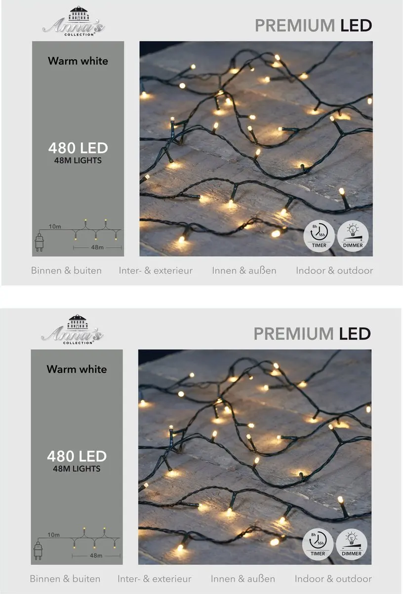Set van 2x stuks kerstverlichting warm wit 480 leds met dimmer en timer functie