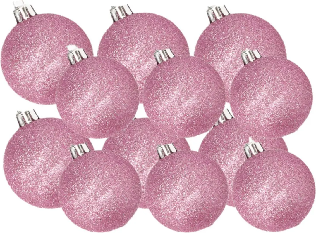 Kerstversiering set glitter kerstballen in het roze 6 en 8 cm pakket