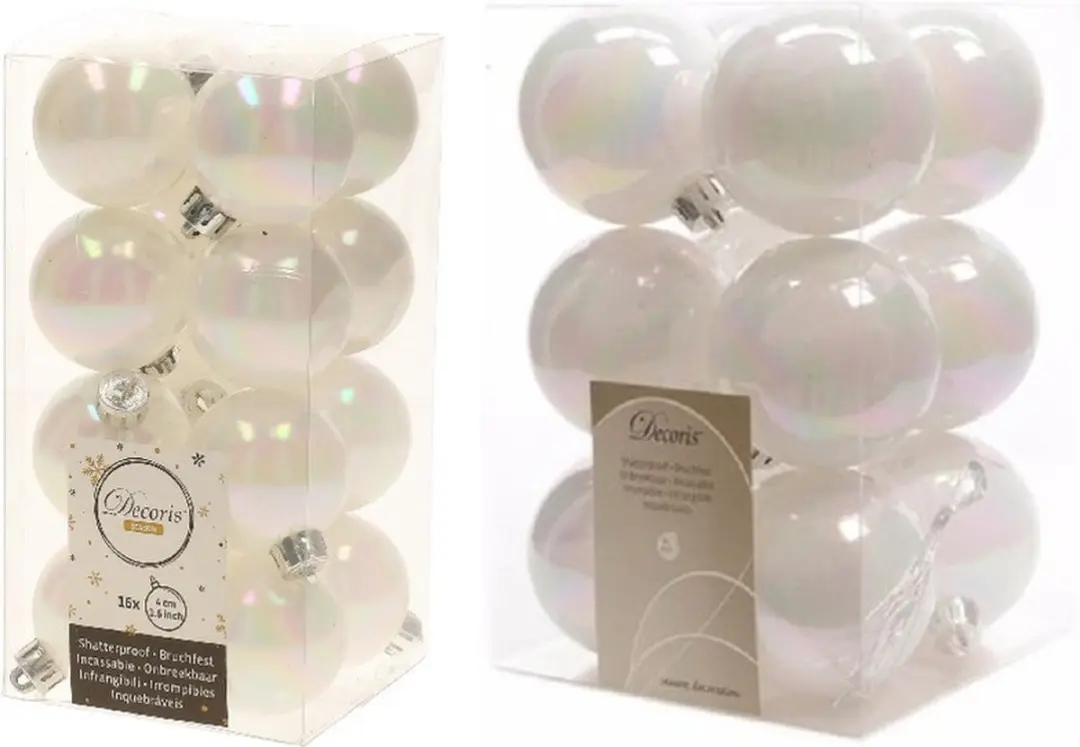 Kerstversiering kunststof kerstballen parelmoer wit 4-6 cm pakket van 40x stuks