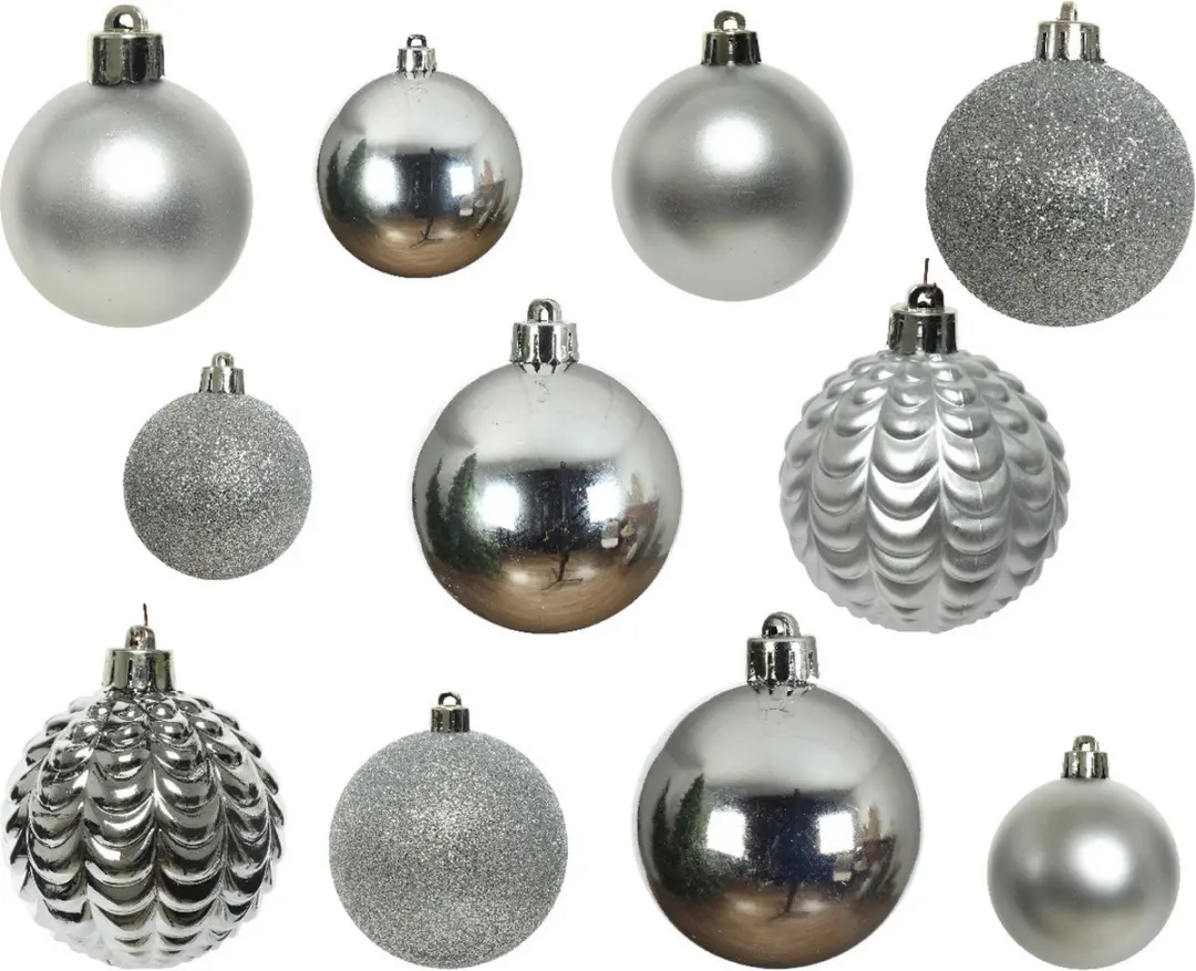 100x stuks kunststof kerstballen zilver mix 4, 5, 6, 7 en 8 cm